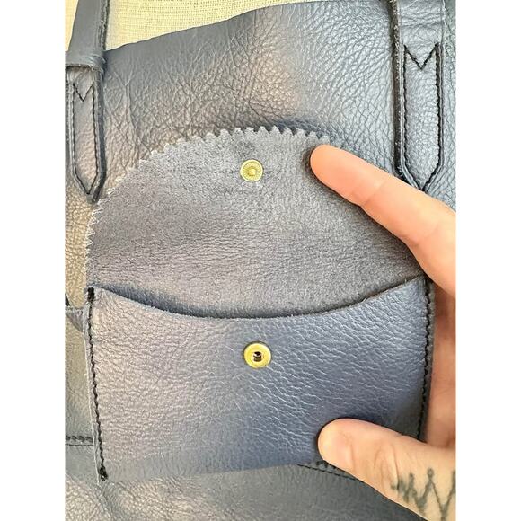 J. Crew Downing Leather Blue Tote Bucket Bag - Picture 5 of 10